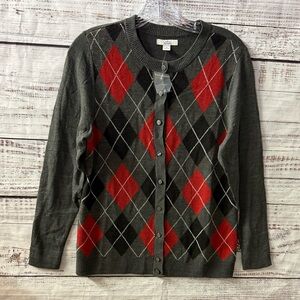 NWOT Croft & Barrow Argyle Cardigan - Red and Black